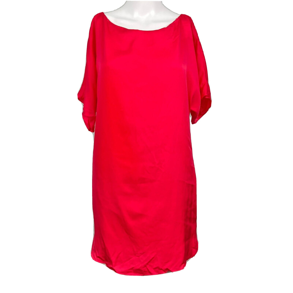 Milly Dress Womens Sz P Petite Hot Pink Silk Short Sleeveβ Shift Lined